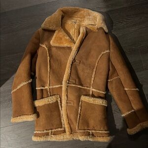Scully Brown Shearling-Trim Suede Coat